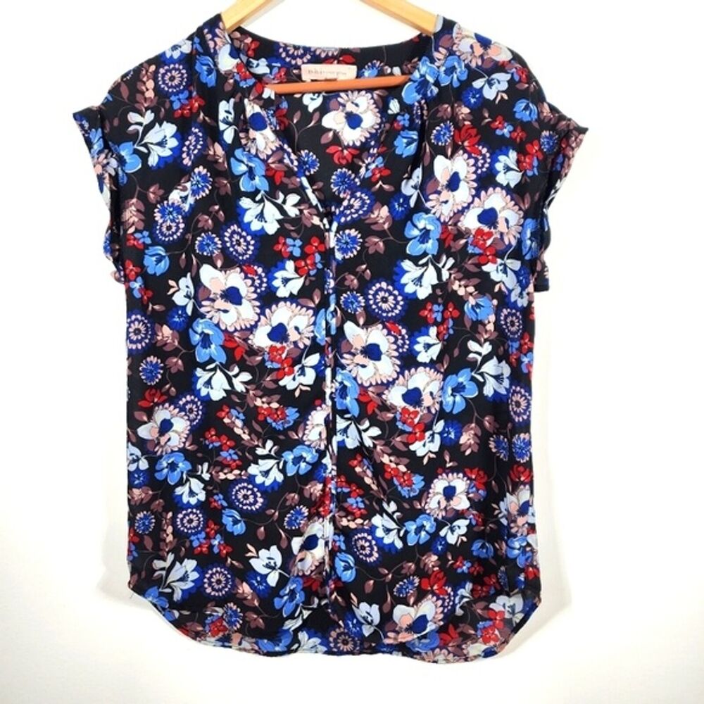 Philosophy Black Floral Women's Short Sleeve Lightweight Blouse Size Small